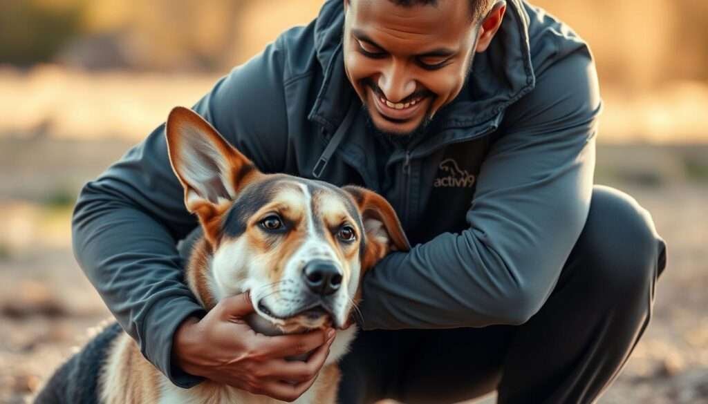 trainer Malcolm helping rescue dog